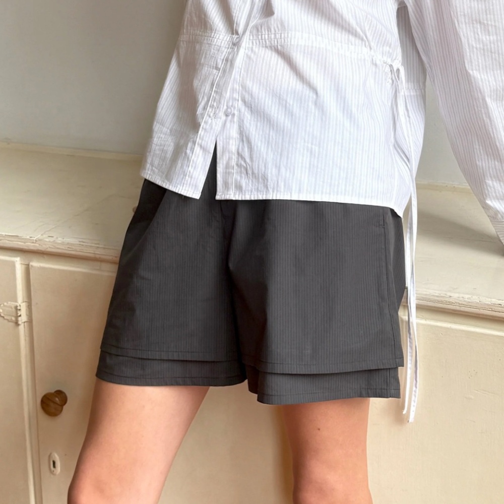 Deiji Studios layered short in black stripe